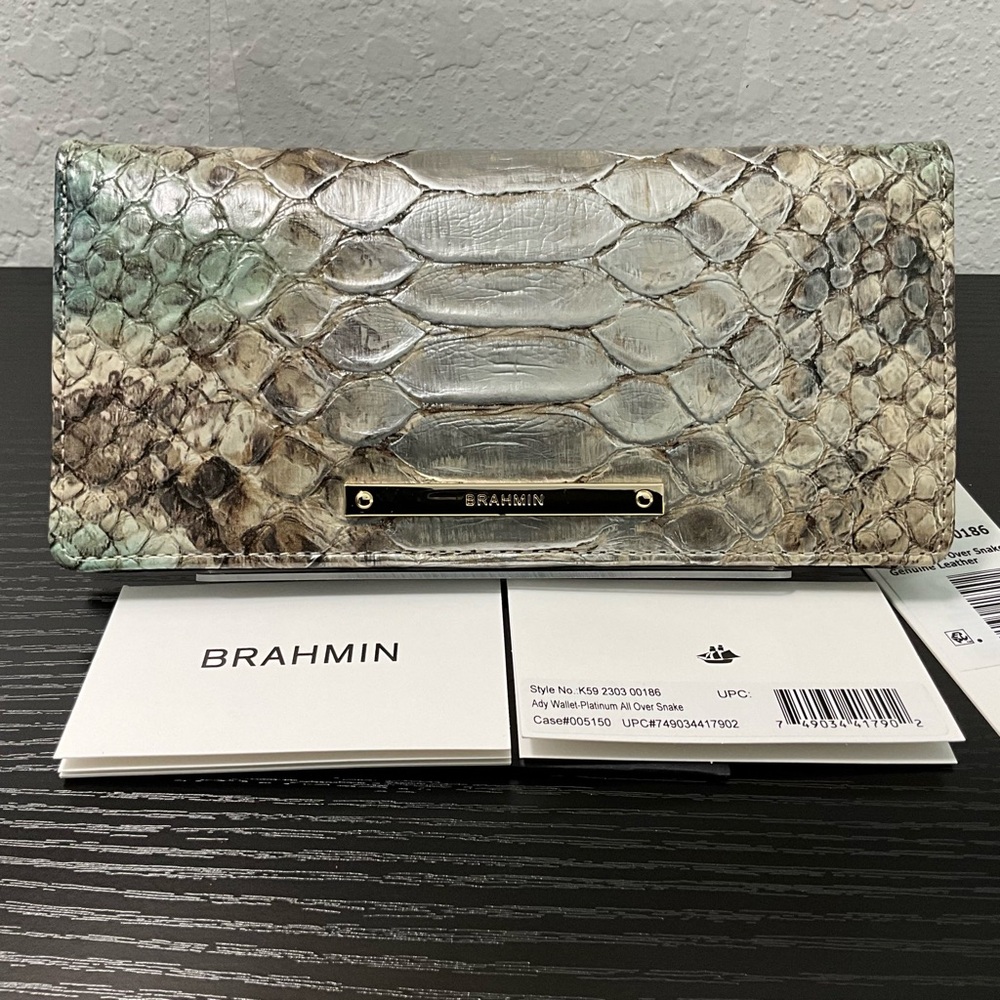 Brahmin Ady PLATINUM ALL OVER SNAKE Pattern Slim Leather Wallet